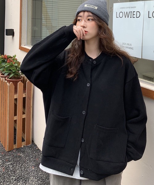 meJane（ミージェーン）の「メンズライクビックシルエットスウェットカーディガン（カーディガン/ボレロ・レディース・ホワイト/ブラック/グレー/グリーン/ブルー・FREE）」の14枚目の写真