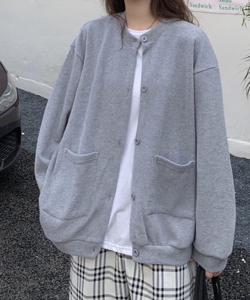 meJane（ミージェーン）の「メンズライクビックシルエットスウェットカーディガン（カーディガン/ボレロ・レディース・ホワイト/ブラック/グレー/グリーン/ブルー・FREE）」の18枚目の写真
