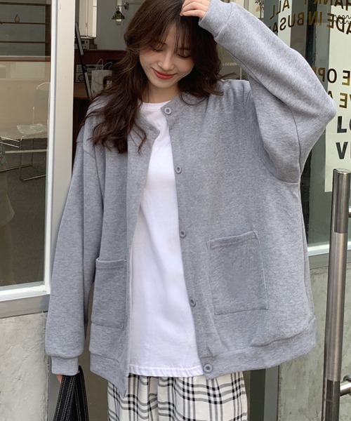 meJane（ミージェーン）の「メンズライクビックシルエットスウェットカーディガン（カーディガン/ボレロ・レディース・ホワイト/ブラック/グレー/グリーン/ブルー・FREE）」の15枚目の写真