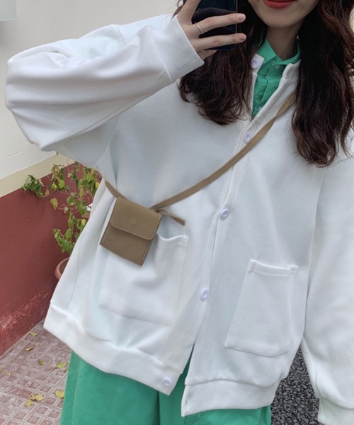 meJane（ミージェーン）の「メンズライクビックシルエットスウェットカーディガン（カーディガン/ボレロ・レディース・ホワイト/ブラック/グレー/グリーン/ブルー・FREE）」の6枚目の写真