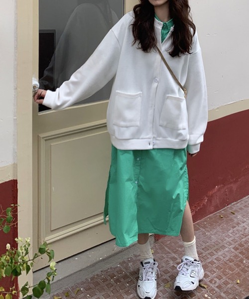 meJane（ミージェーン）の「メンズライクビックシルエットスウェットカーディガン（カーディガン/ボレロ・レディース・ホワイト/ブラック/グレー/グリーン/ブルー・FREE）」の7枚目の写真