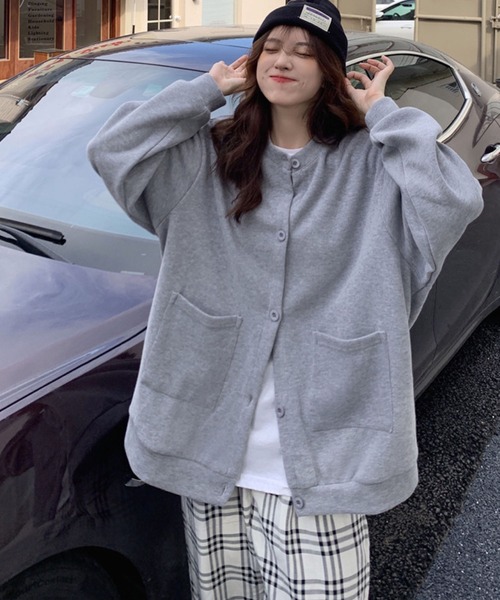 meJane（ミージェーン）の「メンズライクビックシルエットスウェットカーディガン（カーディガン/ボレロ・レディース・ホワイト/ブラック/グレー/グリーン/ブルー・FREE）」の17枚目の写真