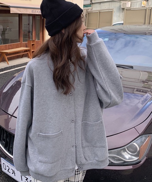 meJane（ミージェーン）の「メンズライクビックシルエットスウェットカーディガン（カーディガン/ボレロ・レディース・ホワイト/ブラック/グレー/グリーン/ブルー・FREE）」の16枚目の写真