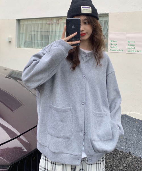 meJane（ミージェーン）の「メンズライクビックシルエットスウェットカーディガン（カーディガン/ボレロ・レディース・ホワイト/ブラック/グレー/グリーン/ブルー・FREE）」の19枚目の写真