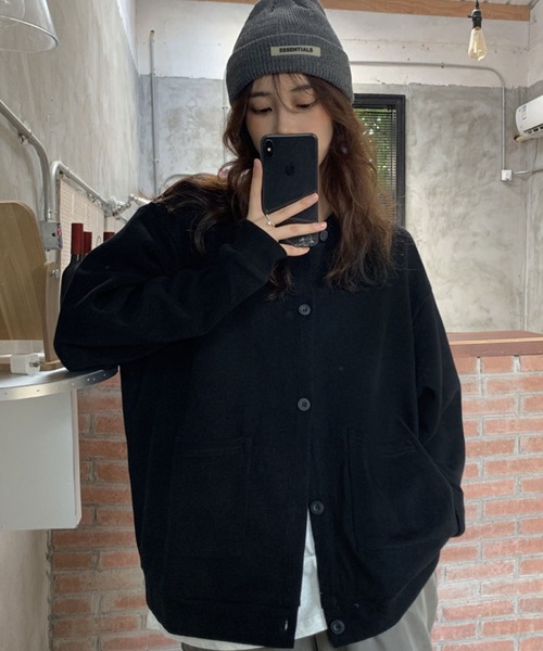 meJane（ミージェーン）の「メンズライクビックシルエットスウェットカーディガン（カーディガン/ボレロ・レディース・ホワイト/ブラック/グレー/グリーン/ブルー・FREE）」の11枚目の写真