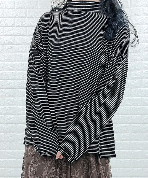 Lace Ladies(レースレディース)の「細ボーダー タートルネック カットソー(Tシャツ/カットソー・レディース・ホワイト/ブラック/キャメル・FREE)」の6枚目の写真
