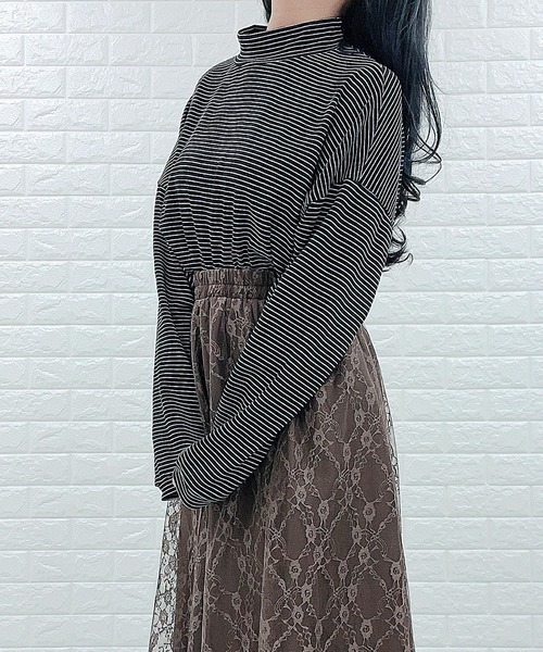 Lace Ladies(レースレディース)の「細ボーダー タートルネック カットソー(Tシャツ/カットソー・レディース・ホワイト/ブラック/キャメル・FREE)」の7枚目の写真
