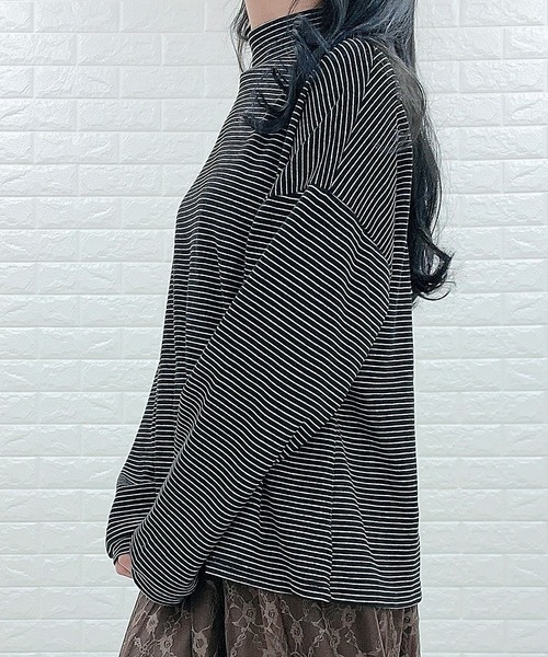 Lace Ladies(レースレディース)の「細ボーダー タートルネック カットソー(Tシャツ/カットソー・レディース・ホワイト/ブラック/キャメル・FREE)」の9枚目の写真