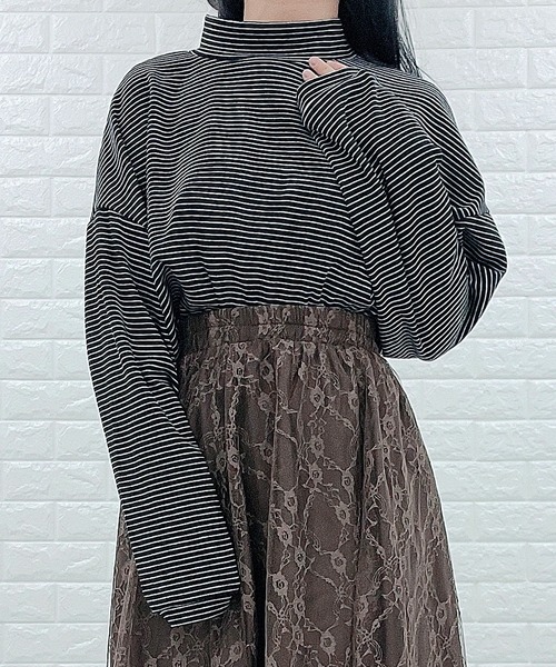 Lace Ladies(レースレディース)の「細ボーダー タートルネック カットソー(Tシャツ/カットソー・レディース・ホワイト/ブラック/キャメル・FREE)」の10枚目の写真