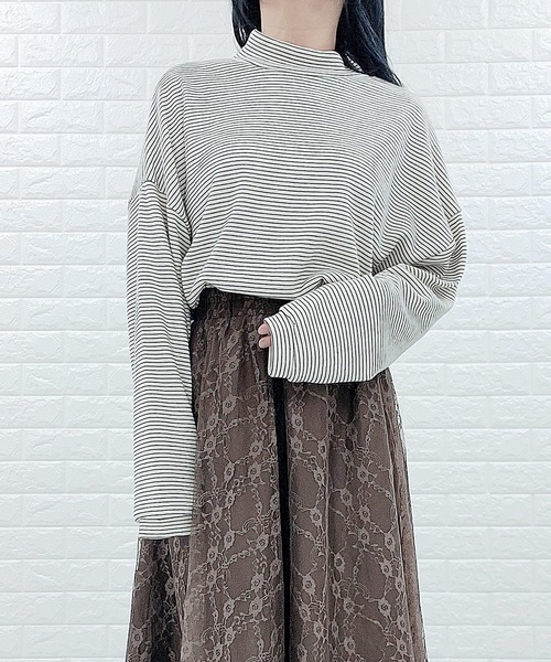 Lace Ladies(レースレディース)の「細ボーダー タートルネック カットソー(Tシャツ/カットソー・レディース・ホワイト/ブラック/キャメル・FREE)」の21枚目の写真