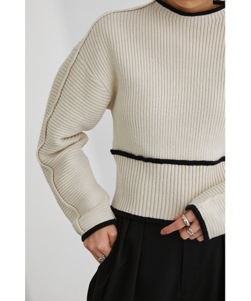 STYLEMIXER(スタイルミキサー)の「パイピングフォルムショートニット(ニット/セーター・レディース・ホワイト/ベージュ/グリーン・FREE)」の5枚目の写真