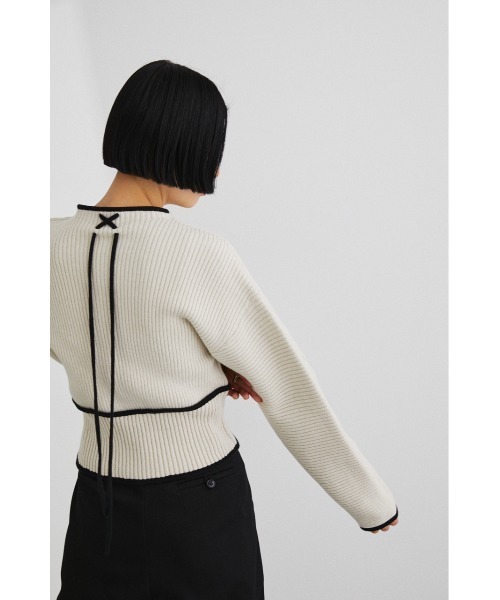 STYLEMIXER(スタイルミキサー)の「パイピングフォルムショートニット(ニット/セーター・レディース・ホワイト/ベージュ/グリーン・FREE)」の7枚目の写真