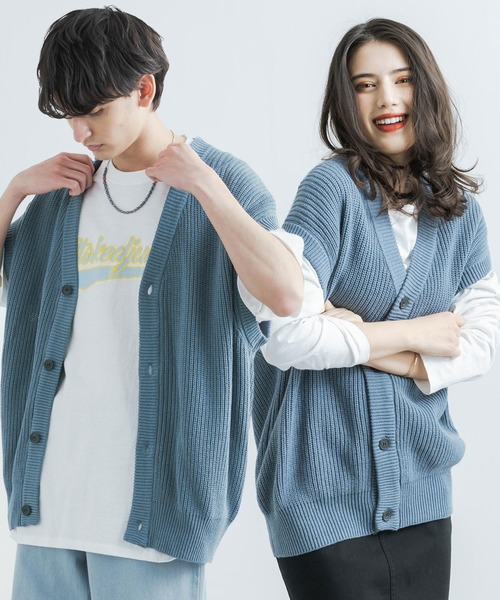 Rocky Monroe（ロッキーモンロー）の「オーバーサイズ ハイバルキー片畦編み ウォッシャブルニットベスト（ベスト・メンズ・チャコールグレー/ライトグレー/ダークブラウン/ネイビー/サックスブルー/マスタード/ケリー/グレイッシュベージュ/ブラック/オフホワイト・M/L/XL）」の9枚目の写真