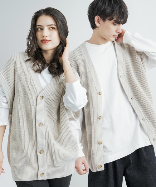 Rocky Monroe（ロッキーモンロー）の「オーバーサイズ ハイバルキー片畦編み ウォッシャブルニットベスト（ベスト・メンズ・チャコールグレー/ライトグレー/ダークブラウン/ネイビー/サックスブルー/マスタード/ケリー/グレイッシュベージュ/ブラック/オフホワイト・M/L/XL）」の7枚目の写真