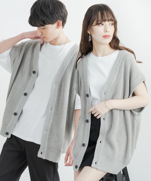 Rocky Monroe（ロッキーモンロー）の「オーバーサイズ ハイバルキー片畦編み ウォッシャブルニットベスト（ベスト・メンズ・チャコールグレー/ライトグレー/ダークブラウン/ネイビー/サックスブルー/マスタード/ケリー/グレイッシュベージュ/ブラック/オフホワイト・M/L/XL）」の5枚目の写真