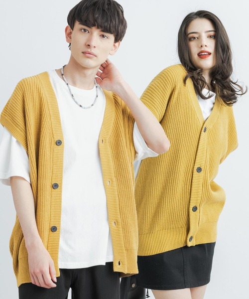 Rocky Monroe（ロッキーモンロー）の「オーバーサイズ ハイバルキー片畦編み ウォッシャブルニットベスト（ベスト・メンズ・チャコールグレー/ライトグレー/ダークブラウン/ネイビー/サックスブルー/マスタード/ケリー/グレイッシュベージュ/ブラック/オフホワイト・M/L/XL）」の10枚目の写真