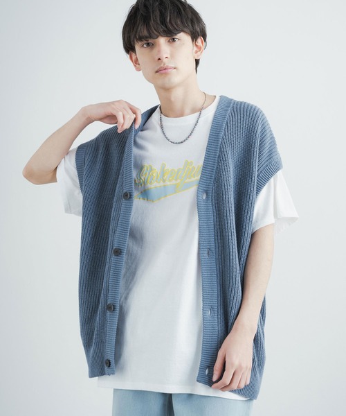 Rocky Monroe（ロッキーモンロー）の「オーバーサイズ ハイバルキー片畦編み ウォッシャブルニットベスト（ベスト・メンズ・チャコールグレー/ライトグレー/ダークブラウン/ネイビー/サックスブルー/マスタード/ケリー/グレイッシュベージュ/ブラック/オフホワイト・M/L/XL）」の14枚目の写真