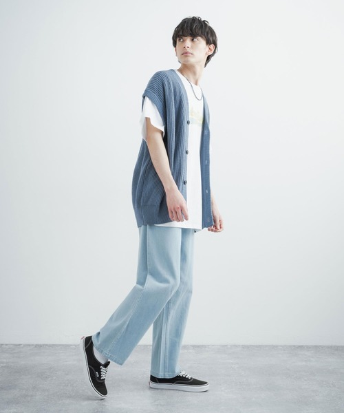 Rocky Monroe（ロッキーモンロー）の「オーバーサイズ ハイバルキー片畦編み ウォッシャブルニットベスト（ベスト・メンズ・チャコールグレー/ライトグレー/ダークブラウン/ネイビー/サックスブルー/マスタード/ケリー/グレイッシュベージュ/ブラック/オフホワイト・M/L/XL）」の16枚目の写真