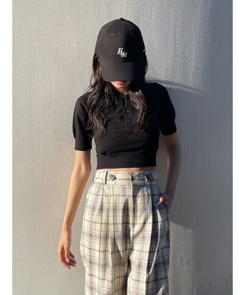 ENVYM（アンビー）の「ハーフスリーブポロＫＮＩＴ（ニット/セーター・レディース・ブラック/ホワイト/その他・FREE）」の2枚目の写真