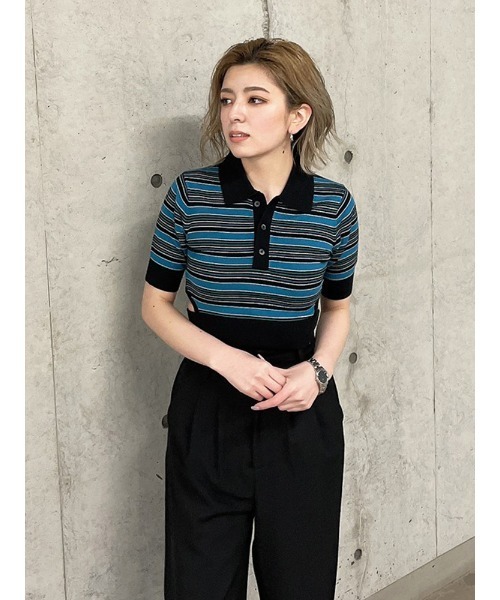 ENVYM（アンビー）の「ハーフスリーブポロＫＮＩＴ（ニット/セーター・レディース・ブラック/ホワイト/その他・FREE）」の7枚目の写真