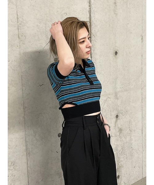 ENVYM（アンビー）の「ハーフスリーブポロＫＮＩＴ（ニット/セーター・レディース・ブラック/ホワイト/その他・FREE）」の8枚目の写真