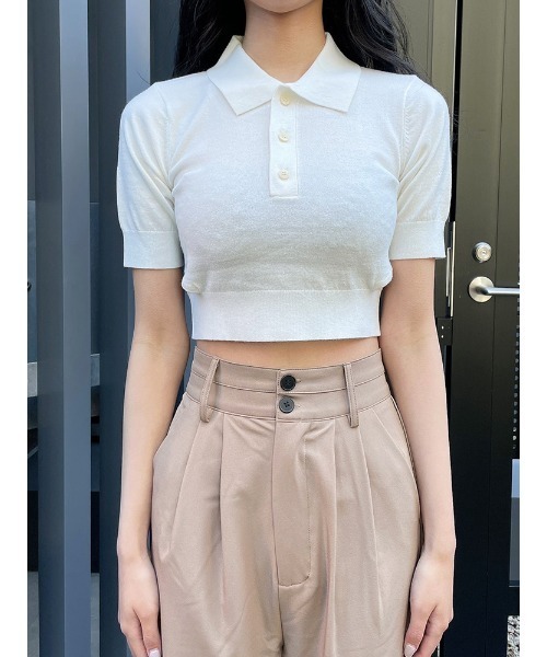 ENVYM（アンビー）の「ハーフスリーブポロＫＮＩＴ（ニット/セーター・レディース・ブラック/ホワイト/その他・FREE）」の18枚目の写真