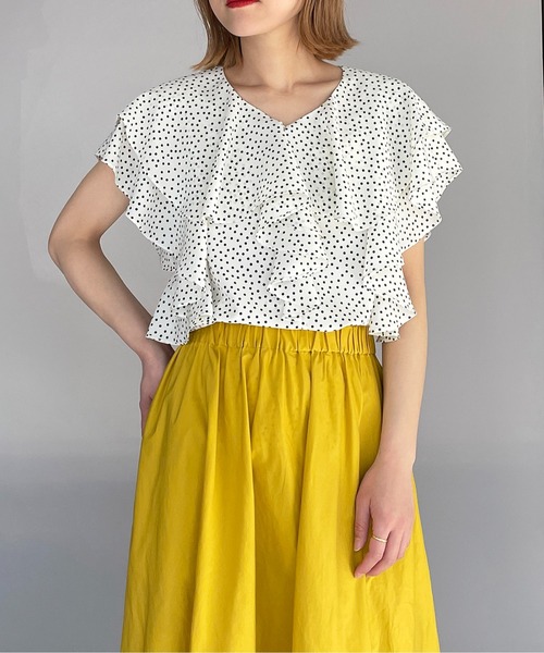 PICCIN（ピッチン）の「ラッフルカラードットブラウス（シャツ/ブラウス・レディース・ネイビー/オフホワイト/ブラック・M）」の2枚目の写真