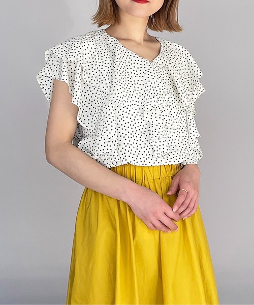 PICCIN（ピッチン）の「ラッフルカラードットブラウス（シャツ/ブラウス・レディース・ネイビー/オフホワイト/ブラック・M）」の4枚目の写真