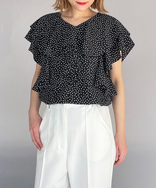 PICCIN（ピッチン）の「ラッフルカラードットブラウス（シャツ/ブラウス・レディース・ネイビー/オフホワイト/ブラック・M）」の14枚目の写真