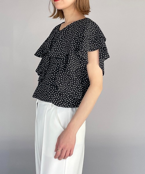 PICCIN（ピッチン）の「ラッフルカラードットブラウス（シャツ/ブラウス・レディース・ネイビー/オフホワイト/ブラック・M）」の15枚目の写真