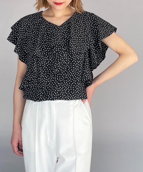 PICCIN（ピッチン）の「ラッフルカラードットブラウス（シャツ/ブラウス・レディース・ネイビー/オフホワイト/ブラック・M）」の19枚目の写真