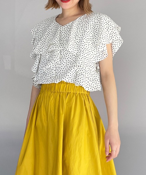 PICCIN（ピッチン）の「ラッフルカラードットブラウス（シャツ/ブラウス・レディース・ネイビー/オフホワイト/ブラック・M）」の8枚目の写真