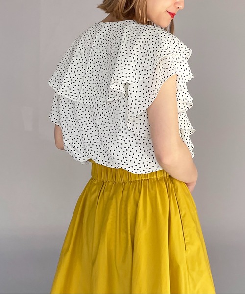 PICCIN（ピッチン）の「ラッフルカラードットブラウス（シャツ/ブラウス・レディース・ネイビー/オフホワイト/ブラック・M）」の7枚目の写真