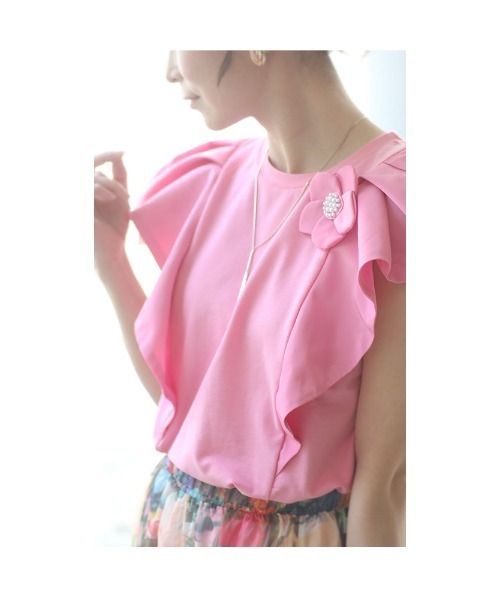 Sawa a la mode(サワアラモード)の「パールのお花ブローチ付きカットソー(Tシャツ/カットソー・レディース・ホワイト/ブラック/ピンク・FREE)」の7枚目の写真