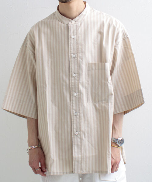 GLOSTER（グロスター）の「【GLOSTER/グロスター】Vintage Stripe ビッグシャツ ショートスリーブ（シャツ/ブラウス・メンズ・ホワイト系その他/グレー系その他/ベージュ系その他・MEDIUM/LARGE）」の3枚目の写真