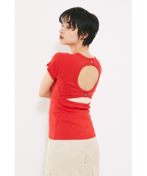 BLACK BY MOUSSY（ブラックバイマウジー）の「back design t-shirt（バックデザインTシャツ）（Tシャツ/カットソー・レディース・ホワイト/ベージュ/ブラウン/レッド・FREE）」の9枚目の写真