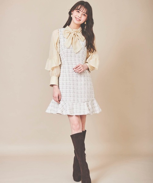 31 Sons de mode(トランテアン ソン ドゥ モード)の「ツイードミニジャンスカ(ジャンパースカート・レディース・ブラック/オフホワイト・38/36)」の3枚目の写真