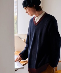 EMMA CLOTHES | アゼ編み 配色Vネックプルオーバールーズニット EMMA CLOTHES(ニット/セーター)