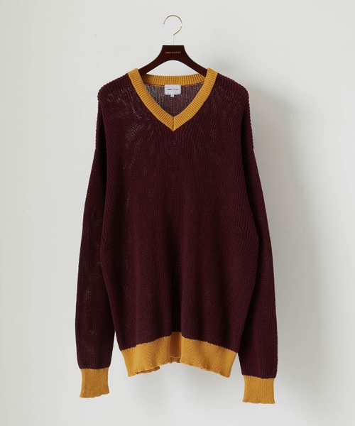 EMMA CLOTHES（エマクローズ）の「アゼ編み 配色Vネックプルオーバールーズニット EMMA CLOTHES（ニット/セーター・メンズ・グリーン/アイボリー/ネイビー/ワイン・M/L）」の9枚目の写真