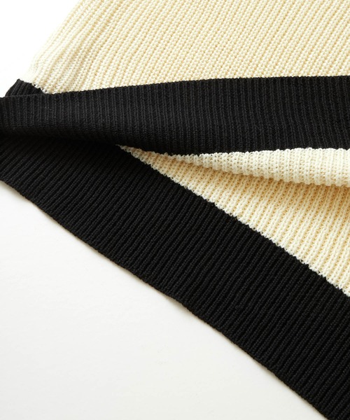 EMMA CLOTHES（エマクローズ）の「アゼ編み 配色Vネックプルオーバールーズニット EMMA CLOTHES（ニット/セーター・メンズ・グリーン/アイボリー/ネイビー/ワイン・M/L）」の13枚目の写真