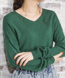 無地カシミヤタッチVネック洗えるニットプルオーバー