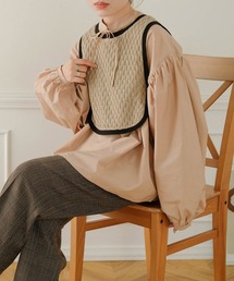 Bab | 【SET】マルチWAY配色 ニットベスト付きボリュームスリーブブラウス(シャツ/ブラウス)