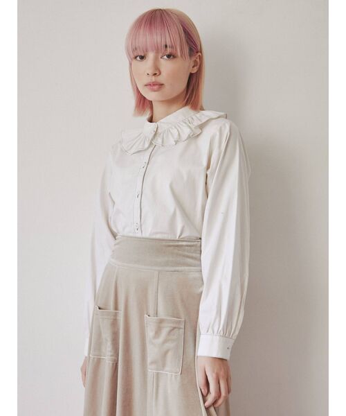 merry jenny（メリージェニー）の「bi-colorステッチブラウス（シャツ/ブラウス・レディース・グリーン/オフホワイト/ブラック・FREE）」の6枚目の写真