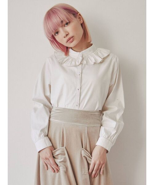 merry jenny（メリージェニー）の「bi-colorステッチブラウス（シャツ/ブラウス・レディース・グリーン/オフホワイト/ブラック・FREE）」の9枚目の写真