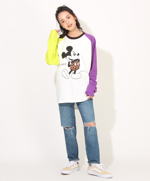 Disney(ディズニー)の「親子お揃い ディズニー ラグランロンT 7287A(Tシャツ/カットソー・レディース・ブラック/パープル・M/XL/L/S)」の4枚目の写真