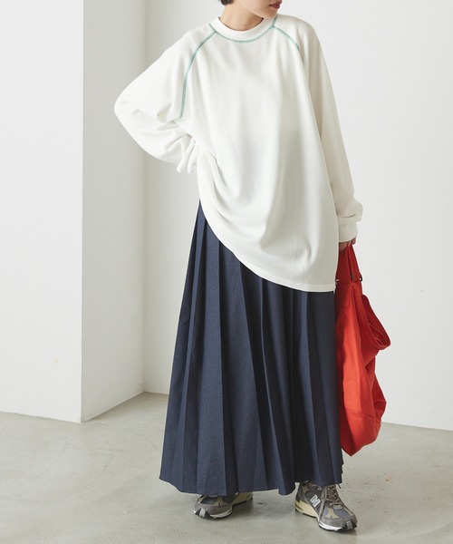 forksy.(フォルクシー)の「【forksy.】ワッフル配色ステッチラグランロングTシャツ(Tシャツ/カットソー・レディース・ブラック/パープル/グレー/オフホワイト/アイボリー/ピンク/ホワイト×ブラック/ブルー/グレー系/ホワイト×ネイビー/ブラック系・FREE)」の20枚目の写真