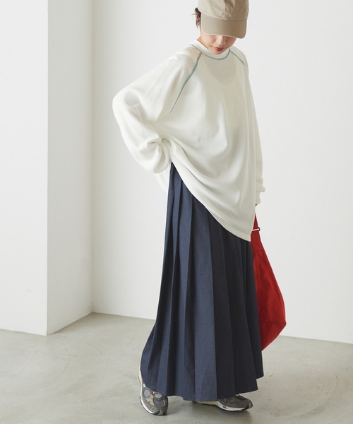 forksy.(フォルクシー)の「【forksy.】ワッフル配色ステッチラグランロングTシャツ(Tシャツ/カットソー・レディース・ブラック/パープル/グレー/オフホワイト/アイボリー/ピンク/ホワイト×ブラック/ブルー/グレー系/ホワイト×ネイビー/ブラック系・FREE)」の17枚目の写真