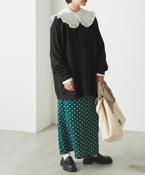 forksy.(フォルクシー)の「【forksy.】ワッフル配色ステッチラグランロングTシャツ(Tシャツ/カットソー・レディース・ブラック/パープル/グレー/オフホワイト/アイボリー/ピンク/ホワイト×ブラック/ブルー/グレー系/ホワイト×ネイビー/ブラック系・FREE)」の12枚目の写真