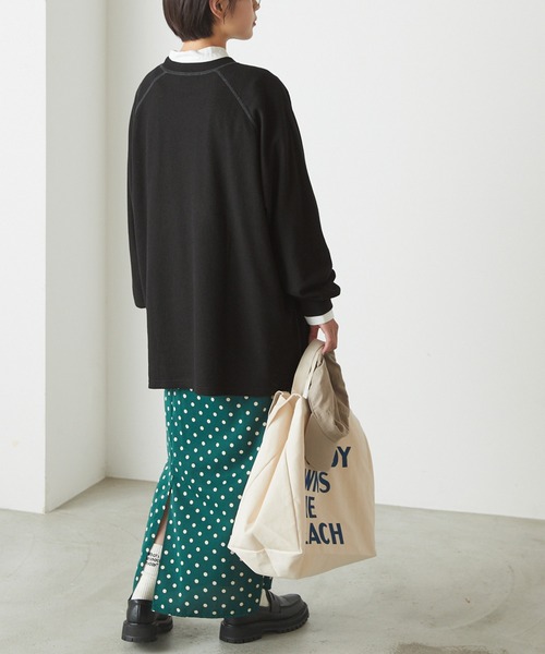 forksy.(フォルクシー)の「【forksy.】ワッフル配色ステッチラグランロングTシャツ(Tシャツ/カットソー・レディース・ブラック/パープル/グレー/オフホワイト/アイボリー/ピンク/ホワイト×ブラック/ブルー/グレー系/ホワイト×ネイビー/ブラック系・FREE)」の13枚目の写真