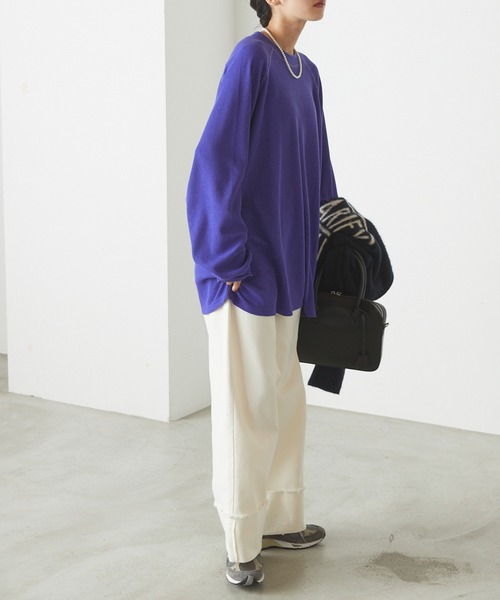 forksy.(フォルクシー)の「【forksy.】ワッフル配色ステッチラグランロングTシャツ(Tシャツ/カットソー・レディース・ブラック/パープル/グレー/オフホワイト/アイボリー/ピンク/ホワイト×ブラック/ブルー/グレー系/ホワイト×ネイビー/ブラック系・FREE)」の15枚目の写真